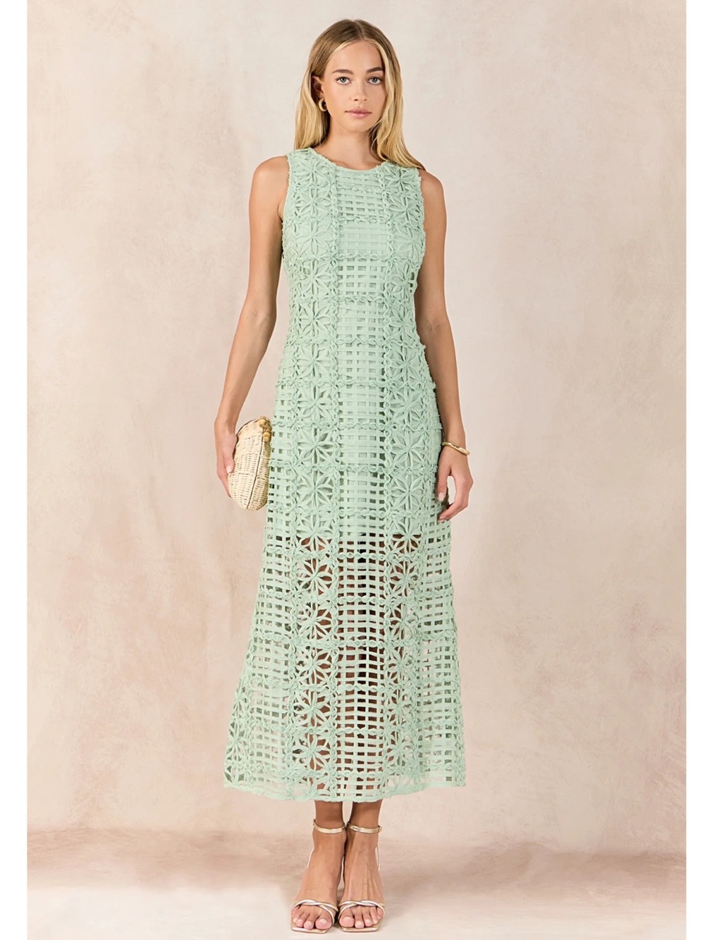 Endless Rose Textured Midi Dress Sage Green